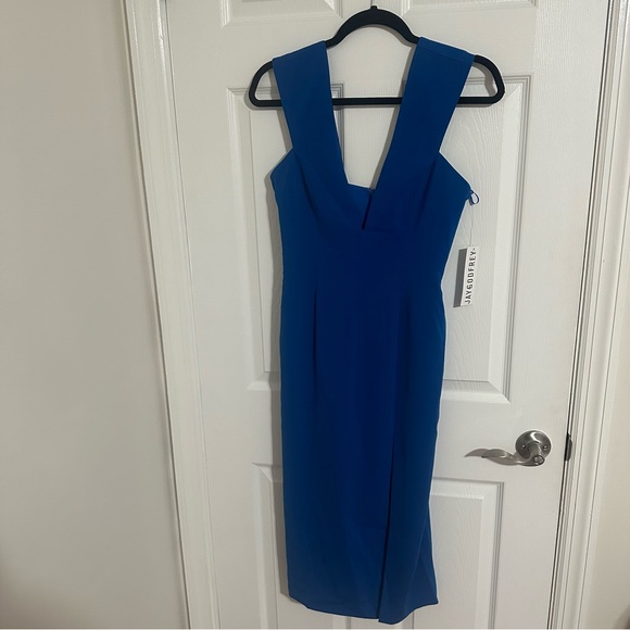 JAY GODFREY: Ocean Blue Lloyd Deep V Midi Dress - Picture 5 of 11